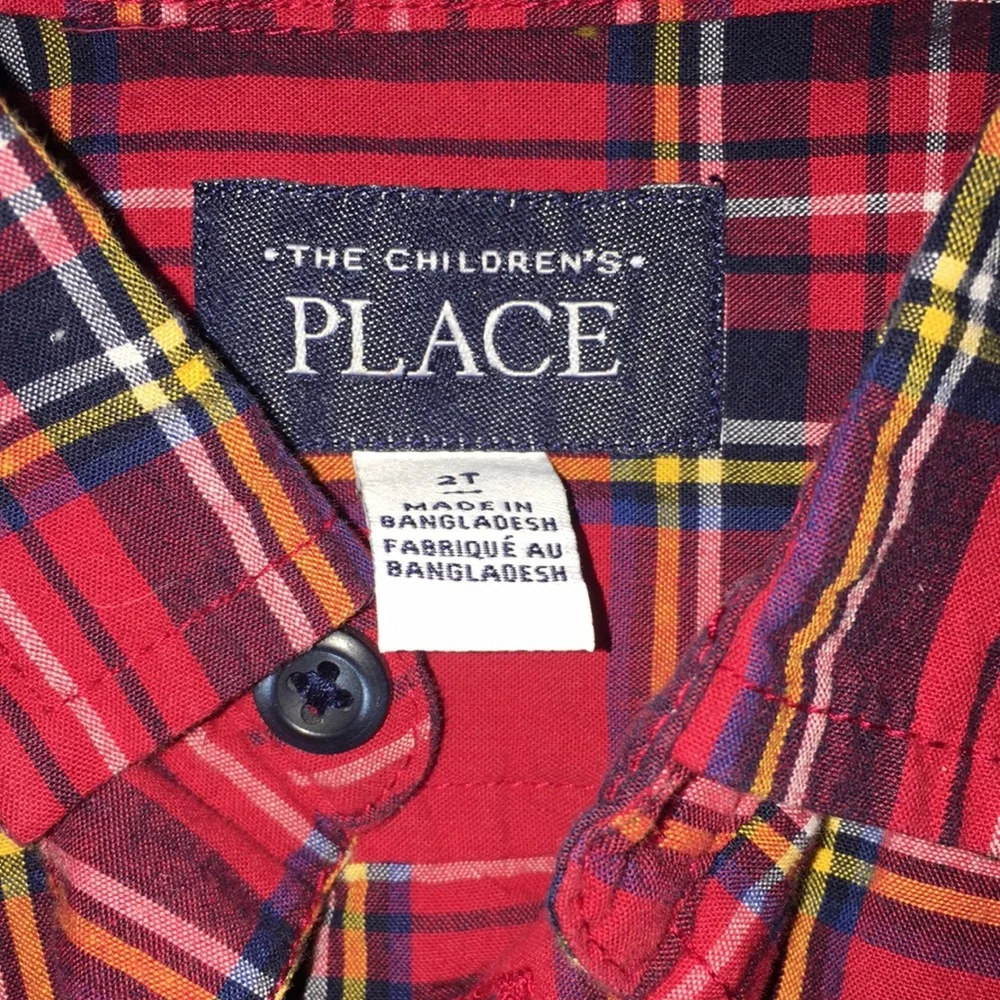 The Children’s Place Toddler Boy Holiday Red Plaid Button Down Shirt | Size 2T
